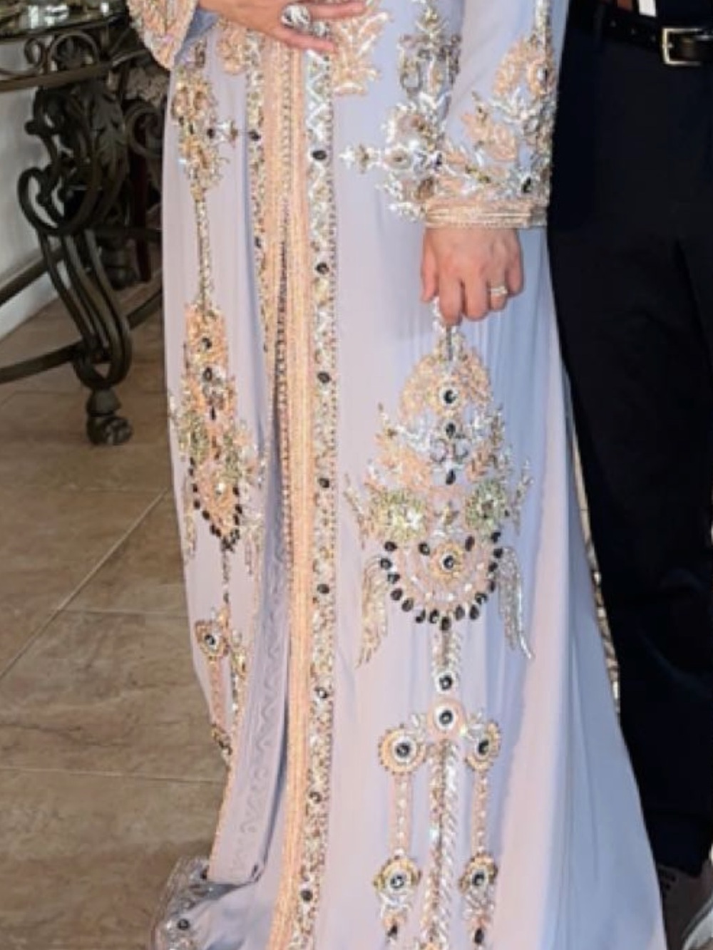 Embellished Lavender Maxi Dress with Gold Accents